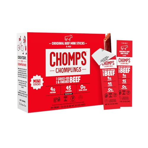 Chomps Snack Size Grass-Fed Original Beef Jerky Snack Sticks 0.5oz 24-Pack - Keto, Paleo, Whole30, 4g Lean Meat Protein, Gluten-Free, Zero Sugar Food, Non-GMO Chomplings - Image 1