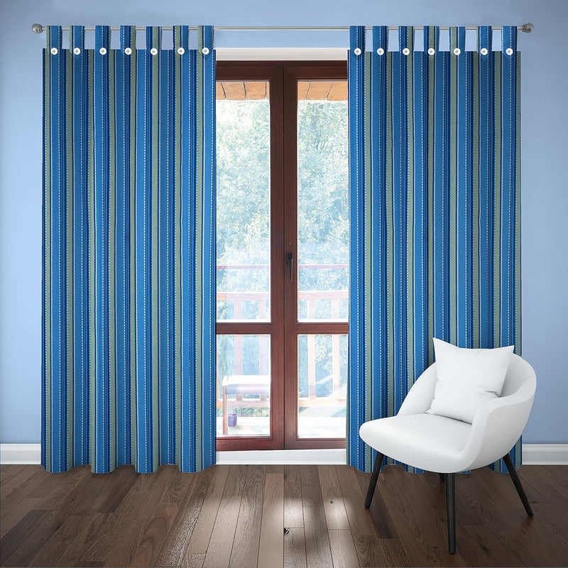 HOMEFLY HOMEFLY Blue with Yellow Color Cotton Fabric Door Curtain Pack of 2 Pieces 8 Feet Loop Stripes