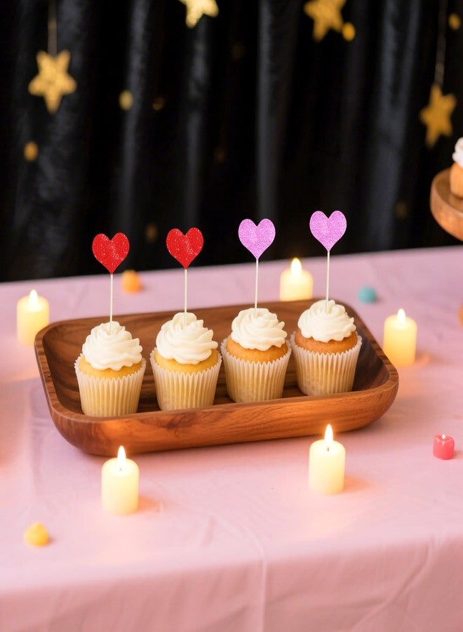 ONLYKXY 20pcs Glitter Heart Cake Cupcake Toppers Toothpick Flag Cute Food Appetizer Decor Funny Stick Picks DIY Marker Tag Sign for Theme Party Bride Shower Birthday Wedding (Red & Purple) - Image 3