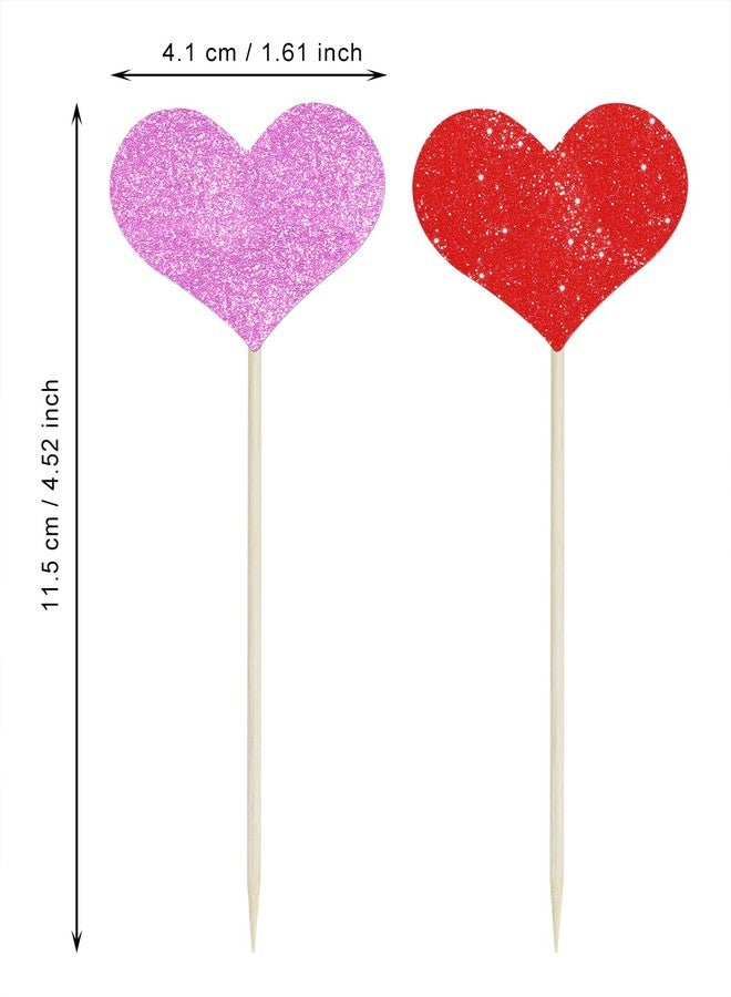 ONLYKXY 20pcs Glitter Heart Cake Cupcake Toppers Toothpick Flag Cute Food Appetizer Decor Funny Stick Picks DIY Marker Tag Sign for Theme Party Bride Shower Birthday Wedding (Red & Purple) - Image 2