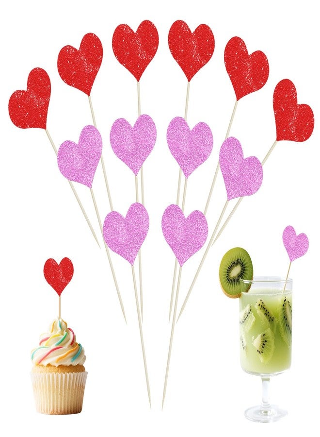 ONLYKXY 20pcs Glitter Heart Cake Cupcake Toppers Toothpick Flag Cute Food Appetizer Decor Funny Stick Picks DIY Marker Tag Sign for Theme Party Bride Shower Birthday Wedding (Red & Purple) - Image 1