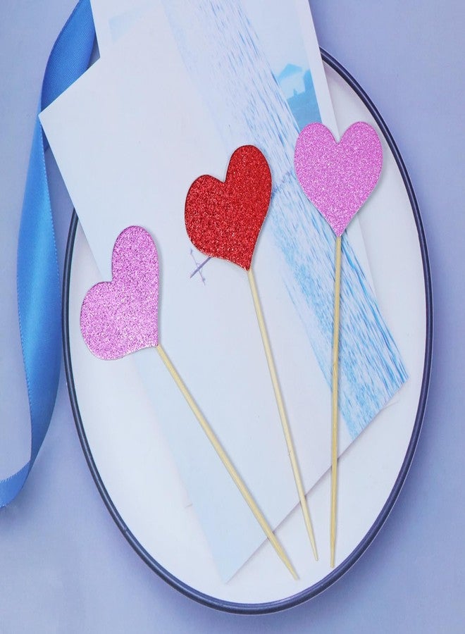 ONLYKXY 20pcs Glitter Heart Cake Cupcake Toppers Toothpick Flag Cute Food Appetizer Decor Funny Stick Picks DIY Marker Tag Sign for Theme Party Bride Shower Birthday Wedding (Red & Purple) - Image 4