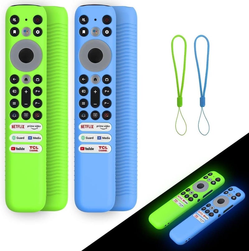 كيلا غطاءان لجهاز التحكم عن بعد الصوتي TCL RC902V FMR1، غطاء سيليكون ناعم (يضيء في الظلام) مع حبل تعليق | خفيف الوزن/مضاد للانزلاق/مقاوم للصدمات/قابل للغسل/لطيف على البشرة (أزرق وأخضر) - Image 1