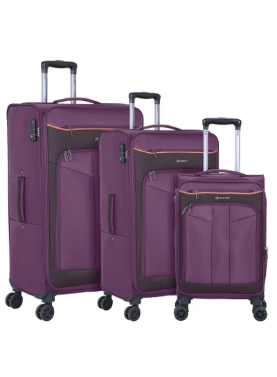 eminent Unisex Soft Travel Bag Trolley Luggage Set of 3 Polyester Lightweight Expandable 4 Double Spinner Wheeled Suitcase with 3 Digit TSA lock E788 Purple