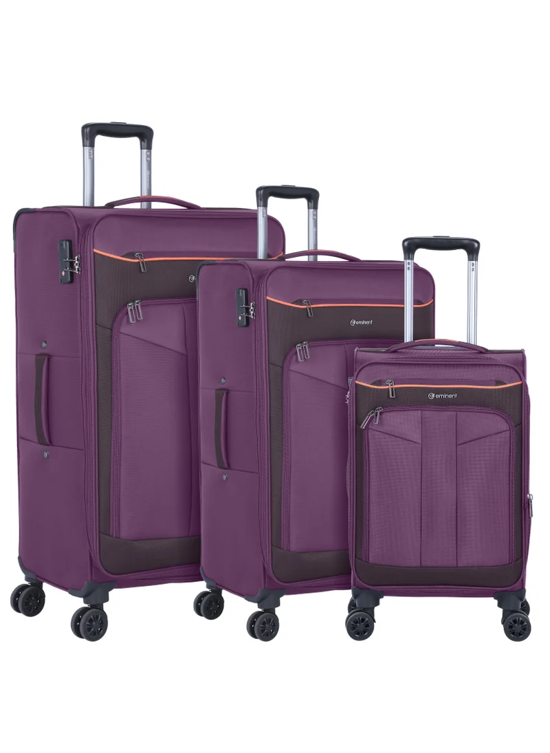 إيمينينت Unisex Soft Travel Bag Trolley Luggage Set of 3 Polyester Lightweight Expandable 4 Double Spinner Wheeled Suitcase with 3 Digit TSA lock E788 Purple