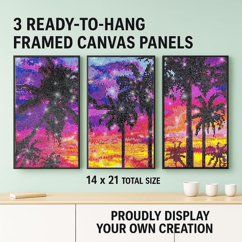 ArtSkills Diamond Painting Kit, Diamond Art on Framed Canvas with Gem Storage Case and Accessory Kit, Beach, 3 Stretched Canvas Panels, 14â€ x 7â€ Each - Image 3