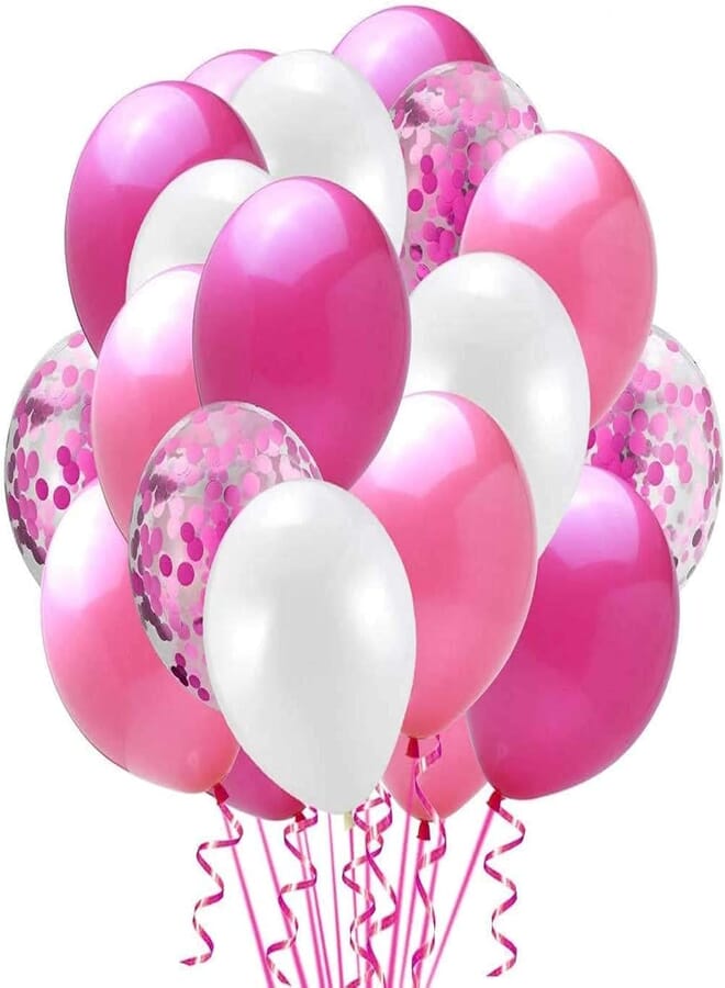 Secret 50 Pieces 12 Inches Party Latex Balloons Pink Gold Confetti Balloons with 3 Rolls Ribbon for Birthday, Wedding, Baby Shower Party and Festival Decorations (Pink)