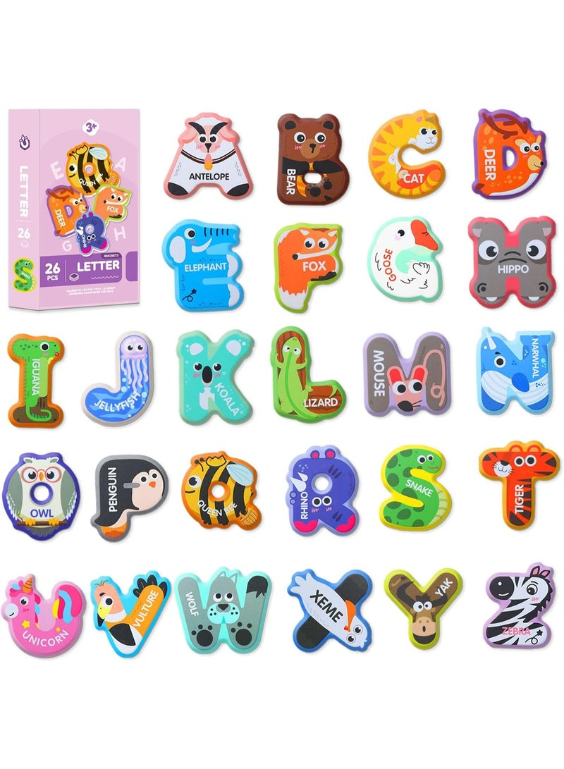 مكمهينغ بوب مغناطيسات الثلاجة على شكل حروف الأبجدية الحيوانية، 26 لغزًا من الأبجدية للأطفال الصغار من 3 إلى 5 سنوات، ألعاب مونتيسوري STEM، هدية سفر للأولاد والبنات - Image 1
