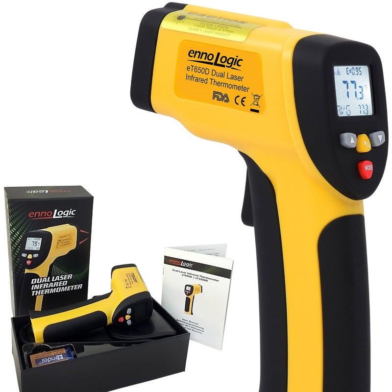 eT650D Temperature Gun by ennoLogic  Dual Laser NonContact Infrared Thermometer 58F to 1202F  NIST Option Available  Accurate Digital Surface IR Thermometer Not for Body Temp