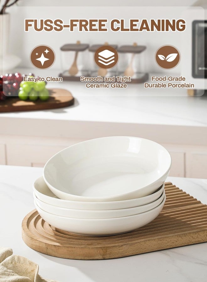 E-liu Porcelain 30 Oz Pasta Bowls, Salad Bowls Dinnerware Set for Serving Soup, Pasta, Noodles, Large Capacity Plates, Microwave & Dishwasher Safe, Set of 4 - Image 3