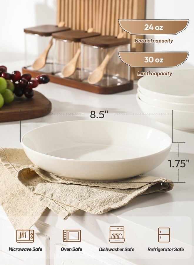 E-liu Porcelain 30 Oz Pasta Bowls, Salad Bowls Dinnerware Set for Serving Soup, Pasta, Noodles, Large Capacity Plates, Microwave & Dishwasher Safe, Set of 4 - Image 2