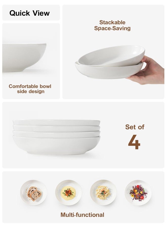 E-liu Porcelain 30 Oz Pasta Bowls, Salad Bowls Dinnerware Set for Serving Soup, Pasta, Noodles, Large Capacity Plates, Microwave & Dishwasher Safe, Set of 4 - Image 4