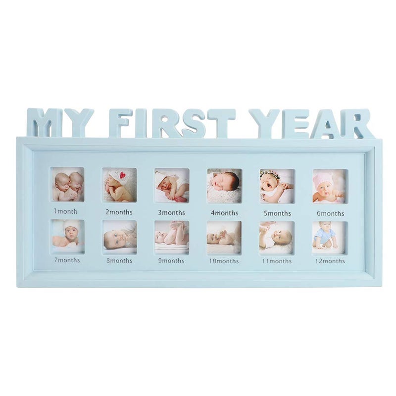 My First Year Frame Baby Picture Keepsake Frame for Photo Memories Blue