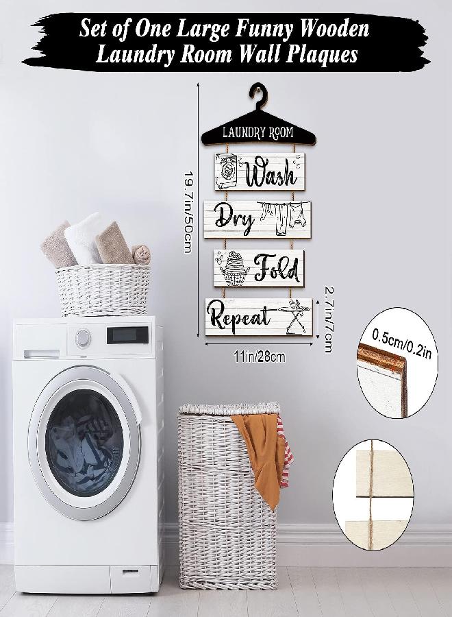 Blulu Blulu 5 Pieces Laundry Room Wall Sign Rustic Laundry Room Rules Hanging Sign Wooden Wash Dry Fold Repeat Laundry Plaque Vintage Farmhouse Laundry Rules Wall Decor 19.7 x 11 Inch (White Backing)  - Image 1