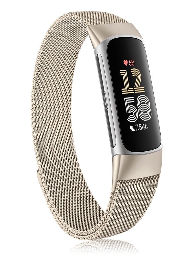Mugust Metal Band for Fitbit Charge 6 Bands for Women Men, Wristband Mesh Bracelet Replacement Strap for Fitbit Charge 6, Champagne Gold - Image 1