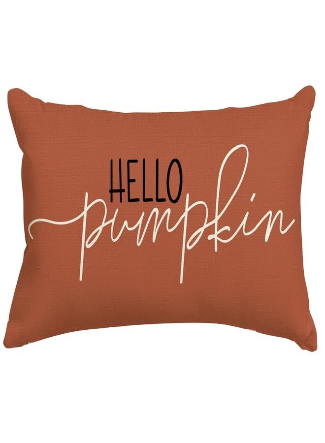 RABUSOFA Fall Pillow Covers 12x20 Inch,Rust Autumn Hello Pumpkin Pillows Decorative Throw Pillows,Lumbar Outdoor Thanksgiving Cushion Cover Farmhosue Fall Decor for Bedroom Couch Sofa - Image 1