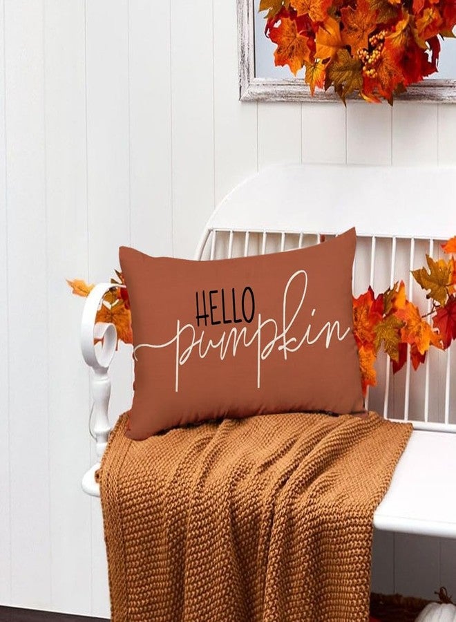 RABUSOFA Fall Pillow Covers 12x20 Inch,Rust Autumn Hello Pumpkin Pillows Decorative Throw Pillows,Lumbar Outdoor Thanksgiving Cushion Cover Farmhosue Fall Decor for Bedroom Couch Sofa - Image 3