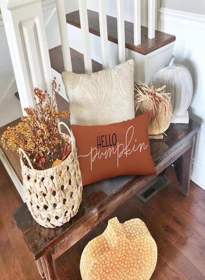 RABUSOFA Fall Pillow Covers 12x20 Inch,Rust Autumn Hello Pumpkin Pillows Decorative Throw Pillows,Lumbar Outdoor Thanksgiving Cushion Cover Farmhosue Fall Decor for Bedroom Couch Sofa - Image 5