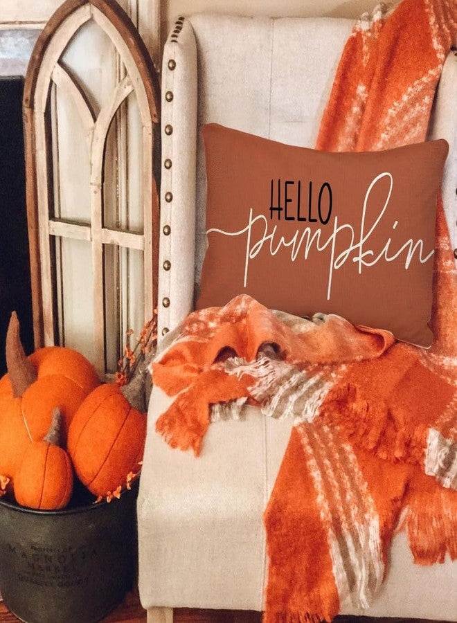 RABUSOFA Fall Pillow Covers 12x20 Inch,Rust Autumn Hello Pumpkin Pillows Decorative Throw Pillows,Lumbar Outdoor Thanksgiving Cushion Cover Farmhosue Fall Decor for Bedroom Couch Sofa - Image 2