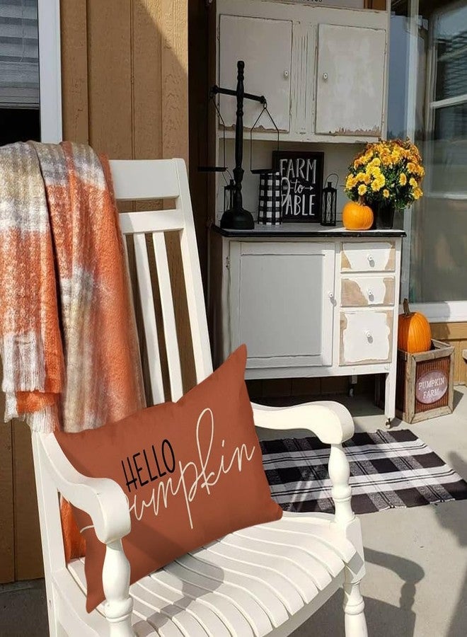 RABUSOFA Fall Pillow Covers 12x20 Inch,Rust Autumn Hello Pumpkin Pillows Decorative Throw Pillows,Lumbar Outdoor Thanksgiving Cushion Cover Farmhosue Fall Decor for Bedroom Couch Sofa - Image 4