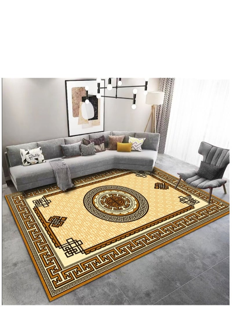 Washable Carpet, Modern Non-Slip Area Rugs with Print Boho, Home Decor Thin Vintage Floor Carpet Indoor Mat Floral Print Rugs for Living Room Bedroom Dining Room Office (Gold 200*300cm)  - Image 1