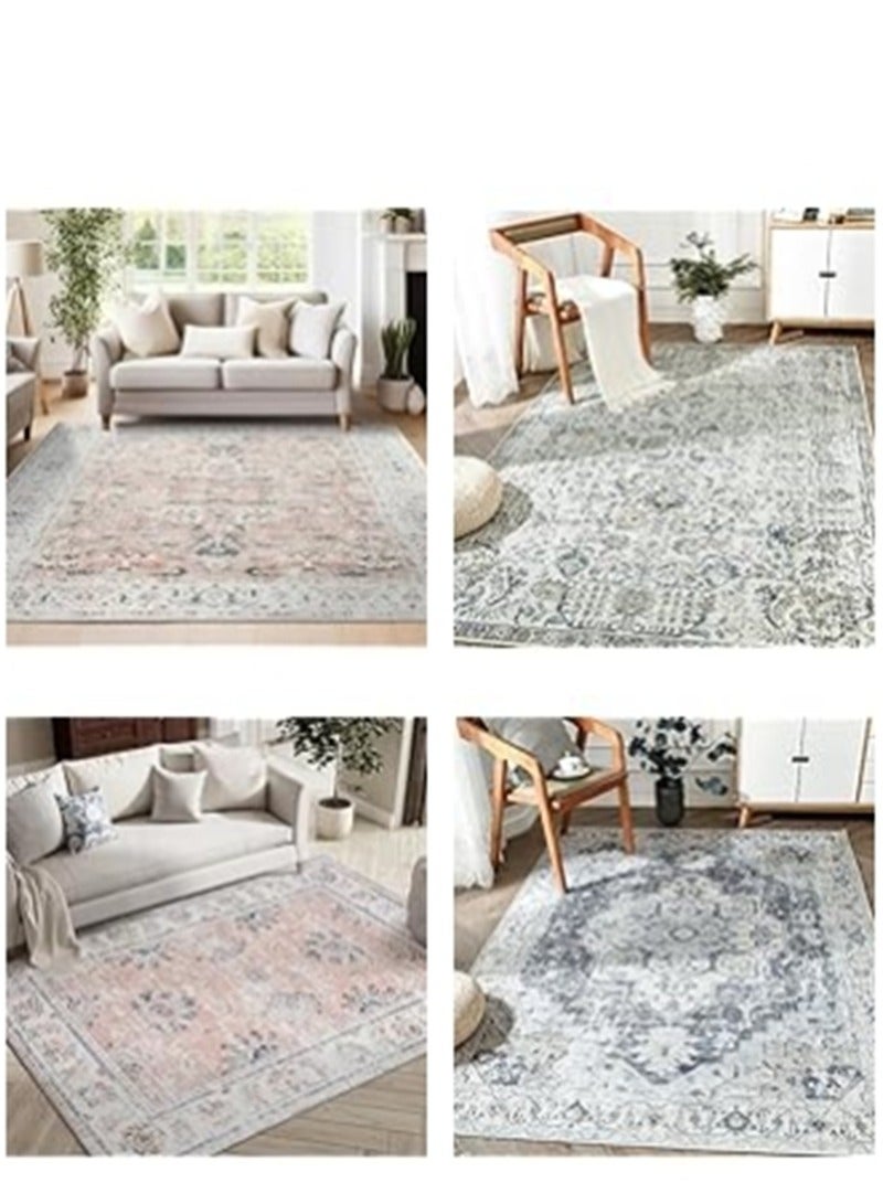 Washable Carpet, Modern Non-Slip Area Rugs with Print Boho, Home Decor Thin Vintage Floor Carpet Indoor Mat Floral Print Rugs for Living Room Bedroom Dining Room Office (Gold 200*300cm)  - Image 3