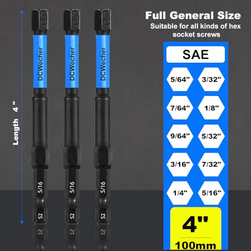 DCWecher 10-Piece Impact Allen Key Drill Bit Set - 4-Inch Long Hex Bit Set (SAE), Magnetic Head, S2 Alloy Steel, 1/4'' Hex-Shank, for DIY Furniture Assembly & Car Repairs, by DCWecher - Image 2