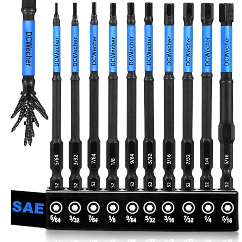 DCWecher 10-Piece Impact Allen Key Drill Bit Set - 4-Inch Long Hex Bit Set (SAE), Magnetic Head, S2 Alloy Steel, 1/4'' Hex-Shank, for DIY Furniture Assembly & Car Repairs, by DCWecher - Image 1