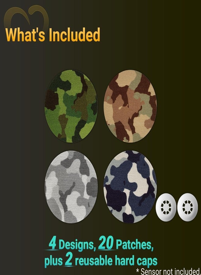 Amolyfe Libre 3 Sensor Covers Waterproof Camo, 20-Pack Amolyfe Adhesive Patch for Freestyle Libre 3 & Plus, Bump-Proof with 2 Hard Caps and Tin Case, Breathable 14-Day CGM Protection (Camo) - Image 2