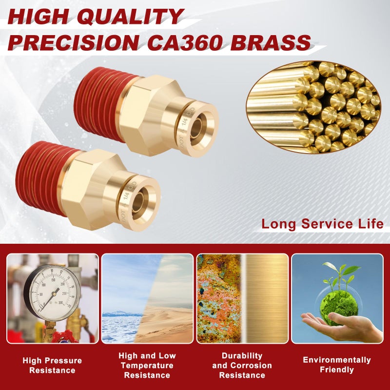 Boeray 1/4" Quick Push to Connect Fittings Brass Union Straight Joint DOT Approved for Tube OD x NPT Thread Air Line Adapter Suspension Kit for Truck Trailers and Brake System 4pcs - Image 2