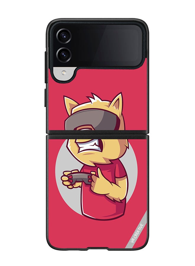 VR CREATIVE Protective Case Cover For Samsung Galaxy Z Flip4 Gamer Cat Design Multicolour - Image 1
