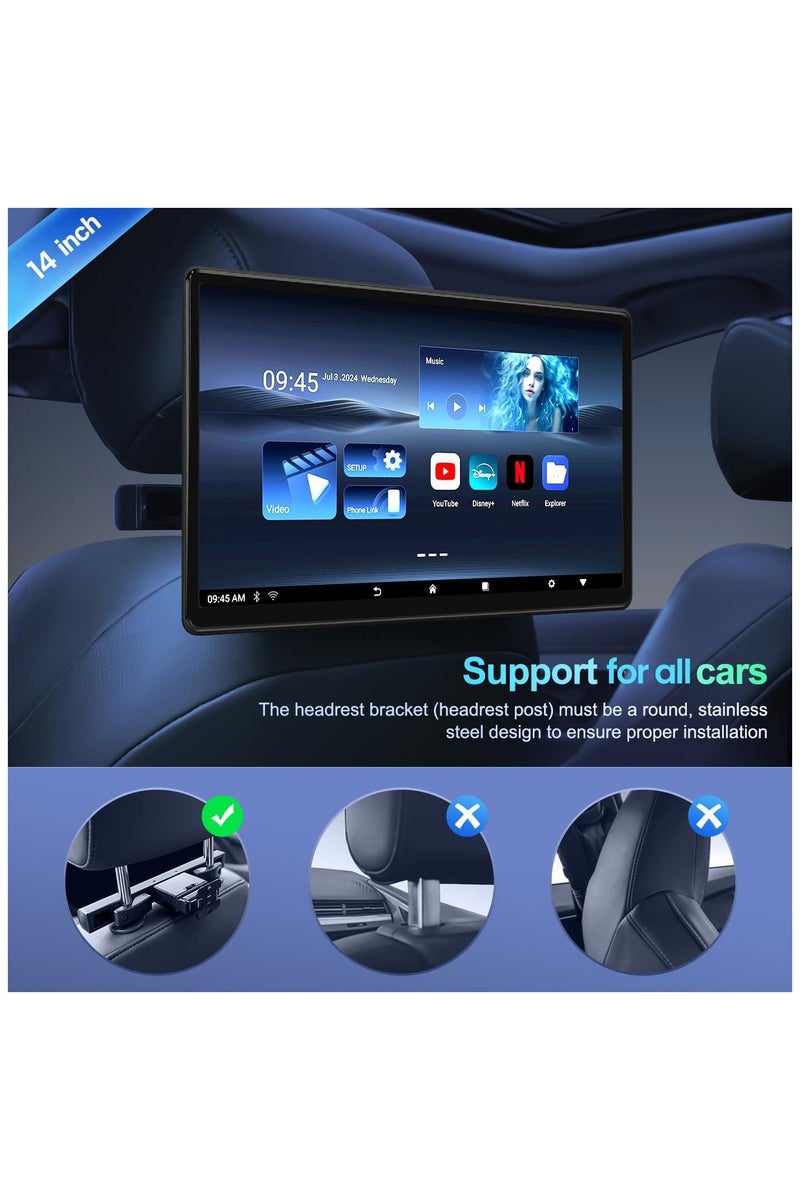 رايموس شاشة Raymos RAH-1408 لمسند رأس السيارة، 14 بوصة، نظام أندرويد 14 | شاشة 4K، 4 جيجابايت + 64 جيجابايت، HDMI، انعكاس لاسلكي، إضاءة محيطة (قطعتان) - Image 2