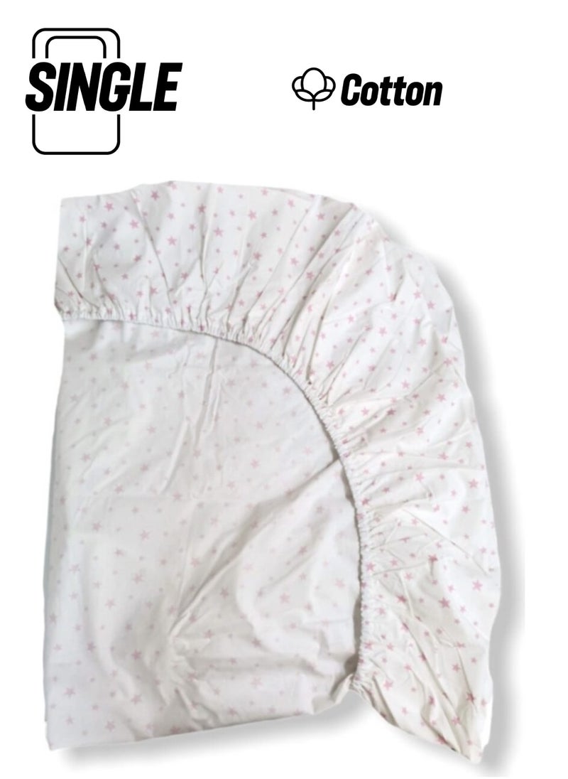 Bebek Özel Baby Special Cotton Baby and Kids Fitted Sheet with Pink Stars on White 70 x 140 cm 