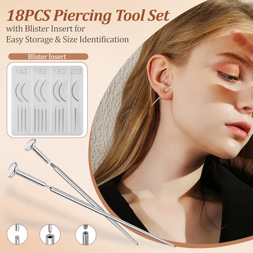 Homesthetix Piercing Taper Tool 18Pcs - 14G, 16G, 18G, 20G, Straight, Curved Needles - Piercing Insertion Tool Set for Nose Studs, Lip Rings, Earring - Changing Tool for Piercings - Image 2