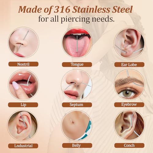 Homesthetix Piercing Taper Tool 18Pcs - 14G, 16G, 18G, 20G, Straight, Curved Needles - Piercing Insertion Tool Set for Nose Studs, Lip Rings, Earring - Changing Tool for Piercings - Image 3