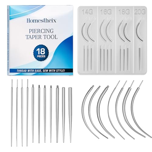 Homesthetix Piercing Taper Tool 18Pcs - 14G, 16G, 18G, 20G, Straight, Curved Needles - Piercing Insertion Tool Set for Nose Studs, Lip Rings, Earring - Changing Tool for Piercings - Image 1