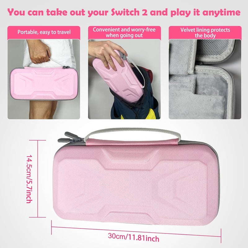 مجموعة إكسسوارات حقيبة السفر لجهاز Nintendo Switch 2 (2025). حامل مجمع إكسسوارات صلب محمول عالي السعة، واقي شاشين، ملصق أزرار ABXY، مجموعة مقابض الإبهام (وردي) - Image 2