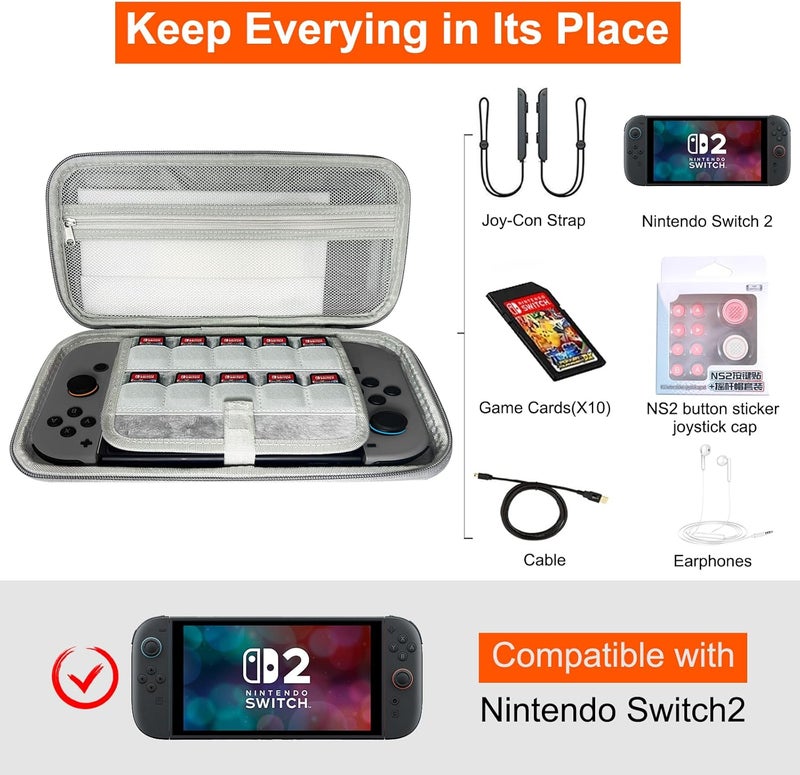 مجموعة إكسسوارات حقيبة السفر لجهاز Nintendo Switch 2 (2025). حامل مجمع إكسسوارات صلب محمول عالي السعة، واقي شاشين، ملصق أزرار ABXY، مجموعة مقابض الإبهام (وردي) - Image 3