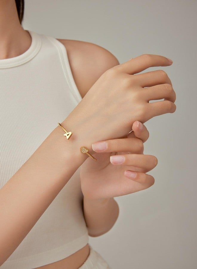 VQYSKO Heart Initial Cuff Bracelet - Stainless Steel, Adjustable Open Bracelet, Gold, Birthday Gift - Image 4