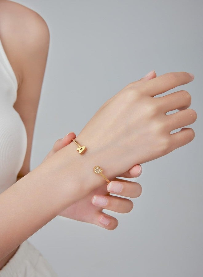 VQYSKO Heart Initial Cuff Bracelet - Stainless Steel, Adjustable Open Bracelet, Gold, Birthday Gift - Image 2