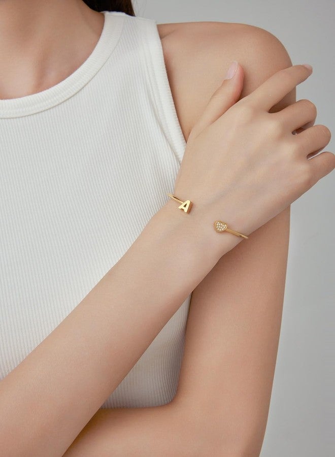 VQYSKO Heart Initial Cuff Bracelet - Stainless Steel, Adjustable Open Bracelet, Gold, Birthday Gift - Image 3