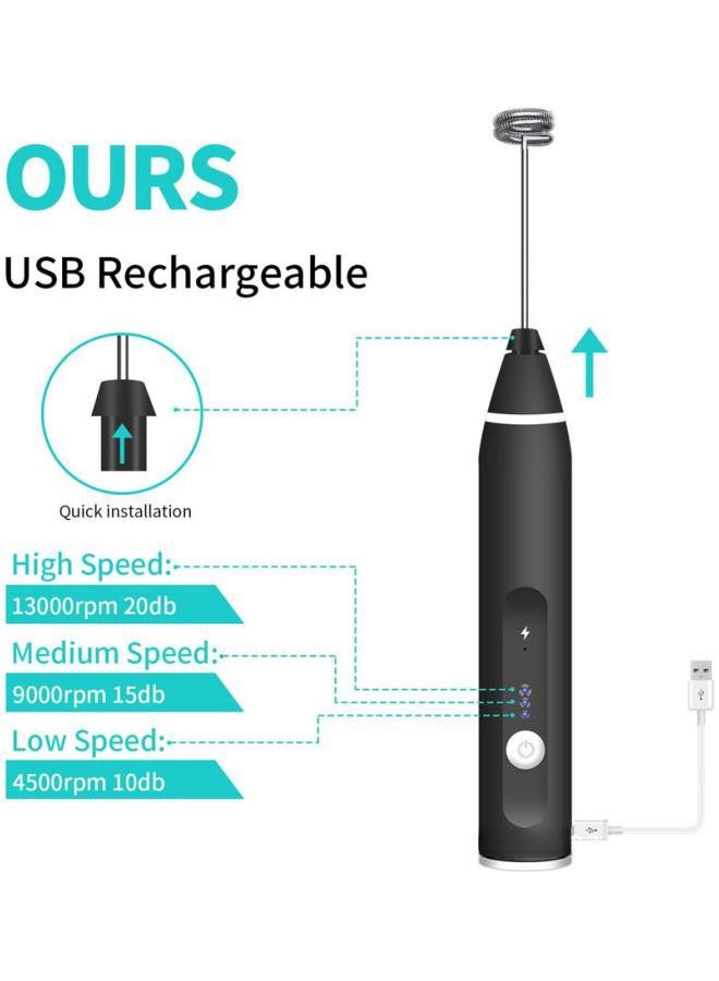WAOKN Milk Frother, Coffee Milk Frother, Electric Egg Beater, Handheld Milk Frother, USB Charging, Three-speed Intensity Adjustment Milk Frother, Three-in-one Milk Frother, Suitable for Coffee,Latte,Black  - Image 2
