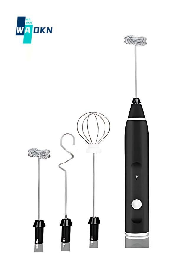 WAOKN Milk Frother, Coffee Milk Frother, Electric Egg Beater, Handheld Milk Frother, USB Charging, Three-speed Intensity Adjustment Milk Frother, Three-in-one Milk Frother, Suitable for Coffee,Latte,Black  - Image 1