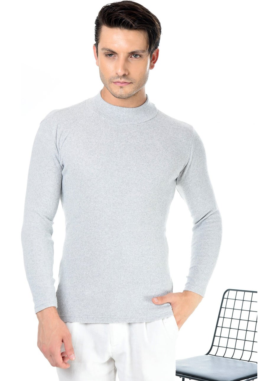 Belifanti Collection - Men's Gray Half Turtleneck Slim Fit Sweater - Image 1