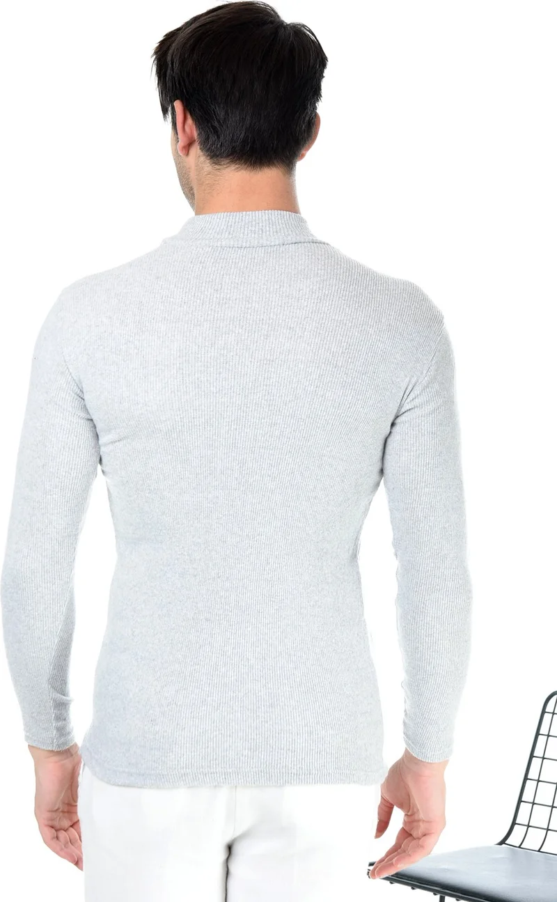 بيليفانتي كولكشن Men's Gray Half Turtleneck Slim Fit Sweater