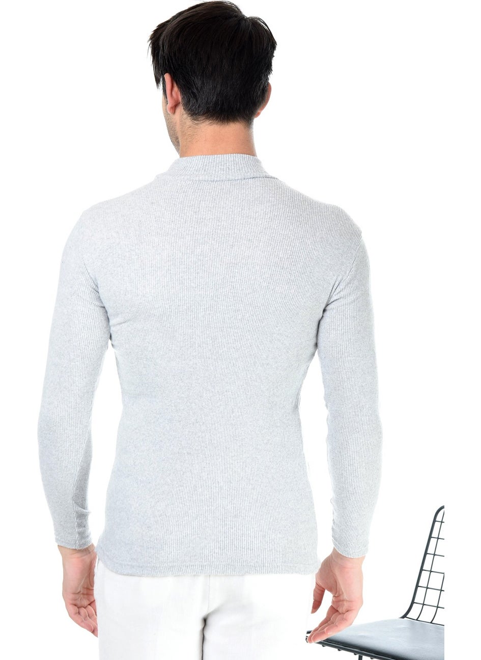 Belifanti Collection - Men's Gray Half Turtleneck Slim Fit Sweater - Image 1