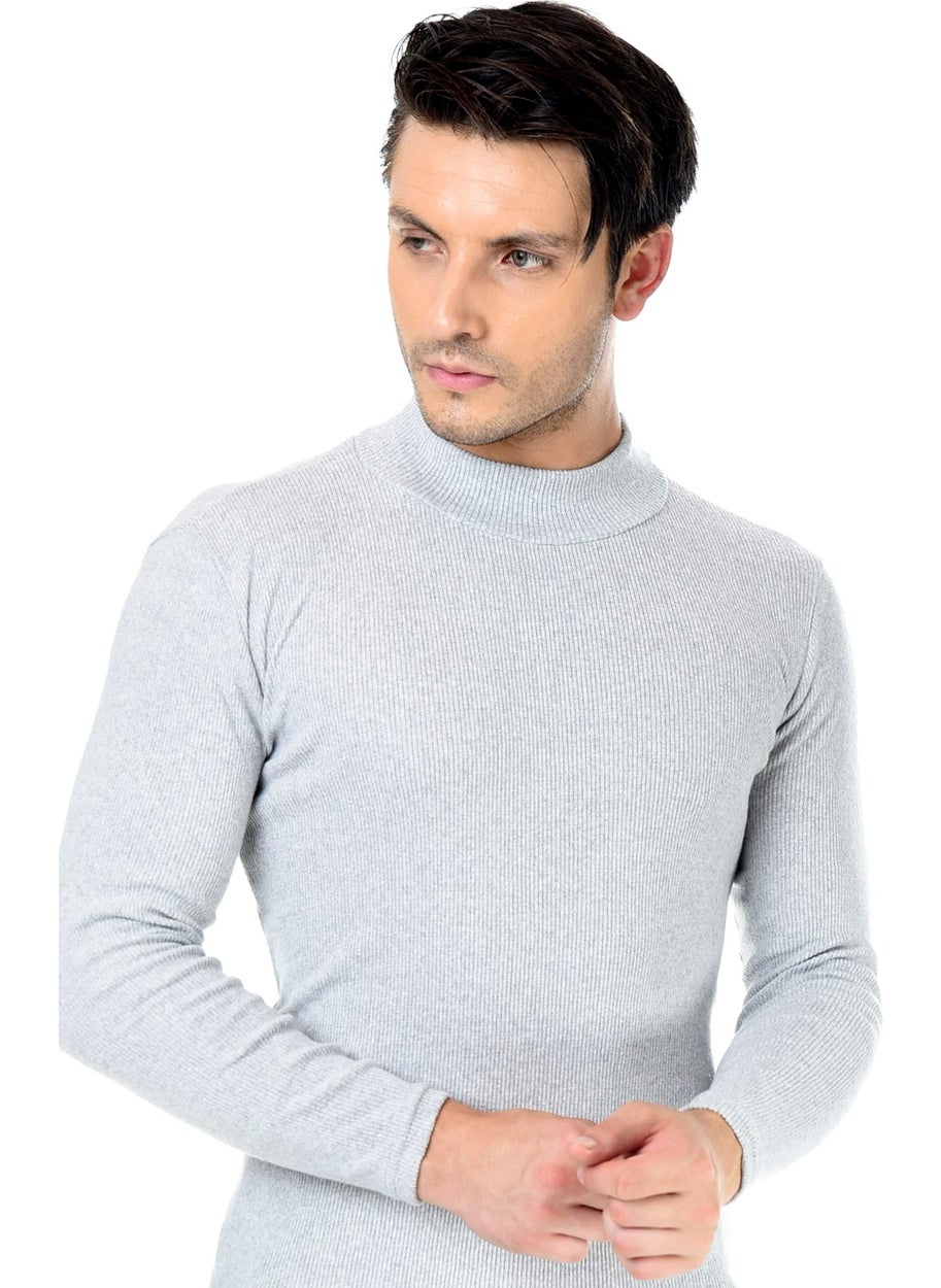 Belifanti Collection - Men's Gray Half Turtleneck Slim Fit Sweater - Image 1