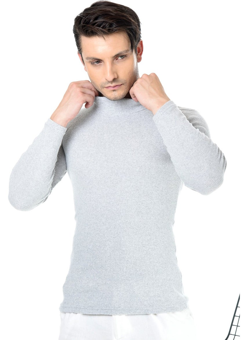 Belifanti Collection - Men's Gray Half Turtleneck Slim Fit Sweater - Image 1