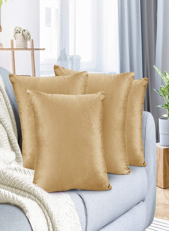 Nestl أغطية وسائد نستل، أغطية وسائد خارجية من المخمل المريح 18X18 بوصة، أغطية وسائد ناعمة صلبة للكنبة، السرير والسيارة، مجموعة من 4 - ذهبية جمل - Image 1