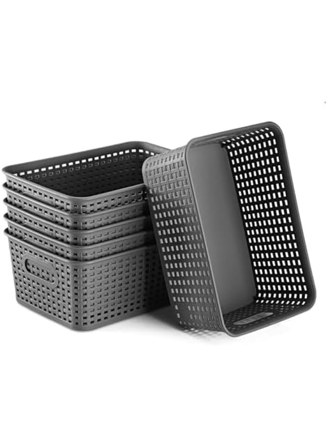 TRASSLE Plastic Storage Baskets Set of 6 Durable Small Pantry Organizer Bins Stackable Basket Household Organizers for Kitchen, Shelves, Countertops, Desktops, Cabinets, Bedrooms and Bathrooms - Image 1